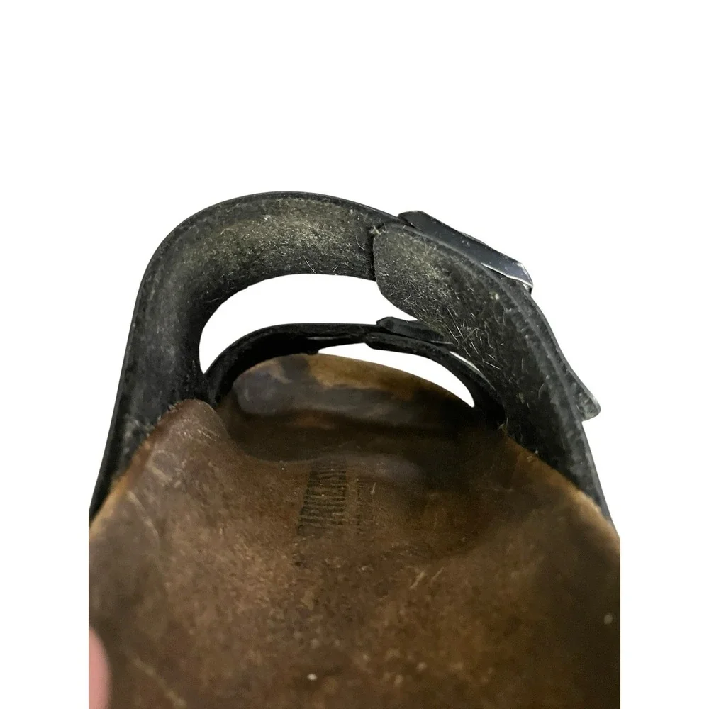 Birkenstock Arizona Black Leather Silver Buckle Comfort Slide Sandals  8-8.5 /39